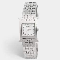 Hermes White Stainless Steel Heure H HH1.210 Women's Wristwatch 21 mm