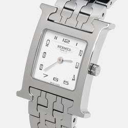 Hermes White Stainless Steel Heure H HH1.210 Women's Wristwatch 21 mm