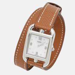 Hermes Mother Of Pearl Diamond Leather Cape Cod CC1.210c Women's Wristwatch 23 mm