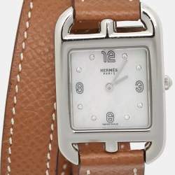 Hermes Mother Of Pearl Diamond Leather Cape Cod CC1.210c Women's Wristwatch 23 mm