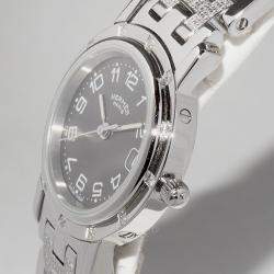 Hermes Grey Stainless Steel Clipper CL4.230 Quartz Women's Wristwatch 24 mm