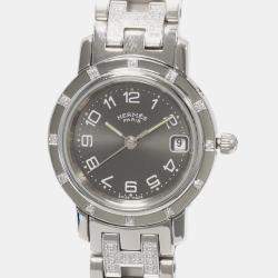 Hermes Grey Stainless Steel Clipper CL4.230 Quartz Women's Wristwatch 24 mm