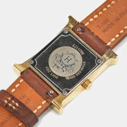 Hermes White Yellow Gold Plated Stainless Steel Leather Heure H W036734WW00 Women's Wristwatch 21 mm 