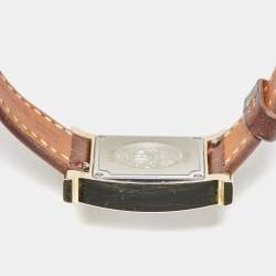 Hermes White Yellow Gold Plated Stainless Steel Leather Heure H W036734WW00 Women's Wristwatch 21 mm 