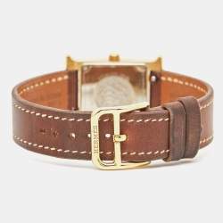 Hermes White Yellow Gold Plated Stainless Steel Leather Heure H W036734WW00 Women's Wristwatch 21 mm 