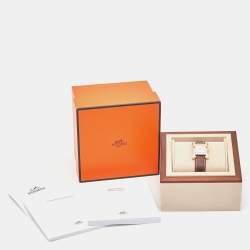 Hermes White Yellow Gold Plated Stainless Steel Leather Heure H W036734WW00 Women's Wristwatch 21 mm 