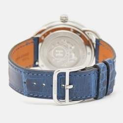 Hermes Blue Diamond Stainless Steel Alligator Arceau Soleil AR5.330 Women's Wristwatch 36 mm