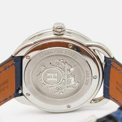 Hermes Blue Diamond Stainless Steel Alligator Arceau Soleil AR5.330 Women's Wristwatch 36 mm