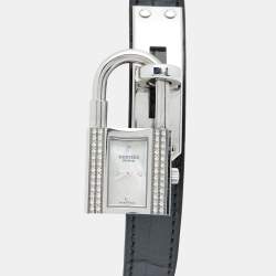 Pre Owned Hermès Mother of Pearl Stainless Steel Alligator Kelly KE1.231 Women's Wristwatch 20 mm