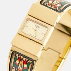 Hermes Champagne Gold Plated Stainless Steel Loquet L01.201 Women's Wristwatch 19 mm