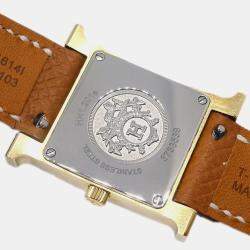 Hermes Yellow Gold Plated Stainless Steel Heure H Quartz Women's Wristwatch 25 mm