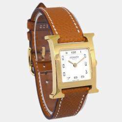 Hermes Yellow Gold Plated Stainless Steel Heure H Quartz Women's Wristwatch 25 mm