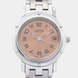 Hermes Pink Stainless Steel Clipper CL4.210 Quartz Women's Wristwatch 24 mm