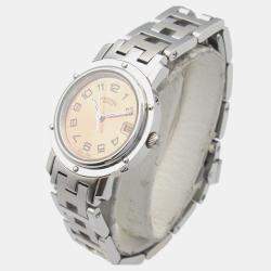 Hermes Pink Stainless Steel Clipper CL4.210 Quartz Women's Wristwatch 24 mm
