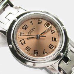 Hermes Pink Stainless Steel Clipper CL4.210 Quartz Women's Wristwatch 24 mm