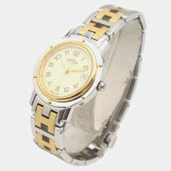 Hermes Beige Yellow Gold Plated Stainless Steel Clipper CL4.220 Quartz Women's Wristwatch 24 mm