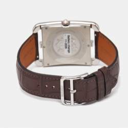 Hermes Silver Stainless Steel Alligator Leather Cape Cod CC1.810 Women's Wristwatch 33 mm