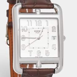 Hermes Silver Stainless Steel Alligator Leather Cape Cod CC1.810 Women's Wristwatch 33 mm