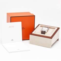 Hermes Silver Stainless Steel Alligator Leather Cape Cod CC1.810 Women's Wristwatch 33 mm