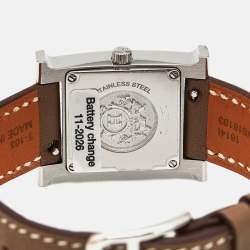 Hermes Mother Of Pearl Diamond Stainless Steel Leather Heure H W046512WW Women's Wristwatch 21 mm