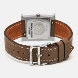 Hermes Mother Of Pearl Diamond Stainless Steel Leather Heure H W046512WW Women's Wristwatch 21 mm