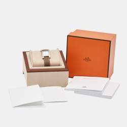 Hermes Mother Of Pearl Diamond Stainless Steel Leather Heure H W046512WW Women's Wristwatch 21 mm