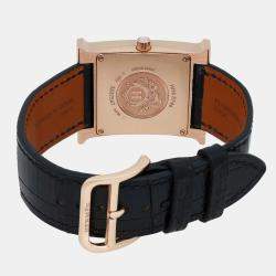Hermes Black Diamond 18k Rose Gold Heure H W054597WW00 Quartz Women's Wristwatch 26 mm