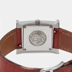 Pre Owned Hermes White Stainless Steel Leather Heure H HH1.210 Women's Wristwatch 21 mm