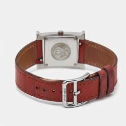 Pre Owned Hermes White Stainless Steel Leather Heure H HH1.210 Women's Wristwatch 21 mm