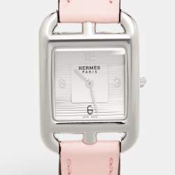 Pre Owned Hermès Silver Dial Stainless Steel Leather Cape Cod CC1.210a  Women's Wristwatch 23 mm