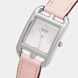 Pre Owned Hermès Silver Dial Stainless Steel Leather Cape Cod CC1.210a  Women's Wristwatch 23 mm