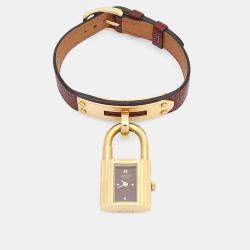 Pre Owned Hermes Kelly Quartz Burgundy Stainless Steel Women's Wristwatch 20 mm