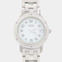 Pre Owned Hermes Clipper CL4.210 Quartz White Stainless Steel Women's Wristwatch 24 mm