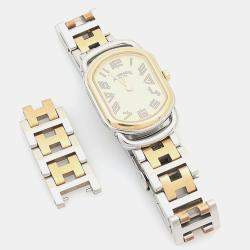 Pre Owned Hermes Rallye RA1.220 Quartz Cream Yellow Gold Plated Stainless Steel Women's Wristwatch 20.5 mm
