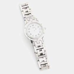Pre Owned Hermes Clipper CL4.210 Quartz White Stainless Steel Women's Wristwatch 24 mm