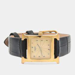 Pre Owned Hermes Heure H HH1.201 Quartz Gold Plated Stainless Steel Womens Wristwatch 21 mm
