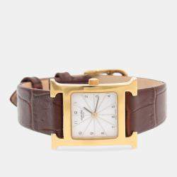 Pre Owned Hermes Heure H HH1.201 Quartz Gold Plated Stainless Steel Womens Wristwatch 21 mm