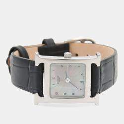 Pre Owned Hermes Heure H HH1.210 Quartz Mother of Pearl Stainless Steel Womens Wristwatch 21 mm