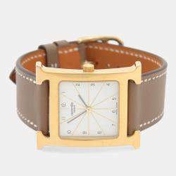 Pre Owned Hermes Heure H HH1.501 Quartz Gold Plated Stainless Steel Men's Wristwatch 26 mm