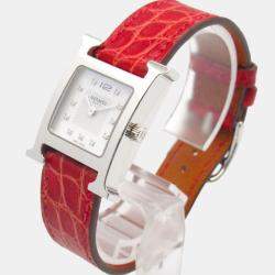 Pre Owned Hermes Heure H HH1.210 Quartz White Stainless Steel Women's Wristwatch 21 mm