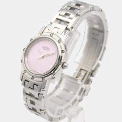 Pre Owned Hermes Clipper CL4.230 Quartz Pink Stainless Steel Women's Wristwatch 24 mm