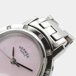 Pre Owned Hermes Clipper CL4.230 Quartz Pink Stainless Steel Women's Wristwatch 24 mm