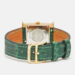 Pre Owned Hermes Heure H HH1.202C Mother Of Pearl DIal Gold Plated Stainless Steel Alligator Leather Women's Wristwatch 21 mm