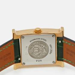 Pre Owned Hermes Heure H HH1.202C Mother Of Pearl DIal Gold Plated Stainless Steel Alligator Leather Women's Wristwatch 21 mm