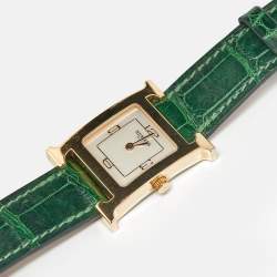 Pre Owned Hermes Heure H HH1.202C Mother Of Pearl DIal Gold Plated Stainless Steel Alligator Leather Women's Wristwatch 21 mm