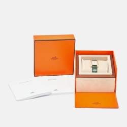 Pre Owned Hermes Heure H HH1.202C Mother Of Pearl DIal Gold Plated Stainless Steel Alligator Leather Women's Wristwatch 21 mm