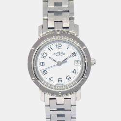 Pre Owned Hermes Clipper CL4.210 Quartz White Stainless Steel Women's Wristwatch 24 mm