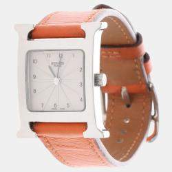 Pre Owned Hermes H Hour HH1.210 Quartz White Stainless Steel Women's Wristwatch 26mm