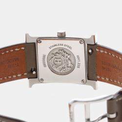 Pre Owned Hermes H Hour HH1.235 Quartz White Diamonds Stainless Steel Women's Wristwatch 26mm