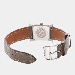 Pre Owned Hermes H Hour HH1.235 Quartz White Diamonds Stainless Steel Women's Wristwatch 26mm